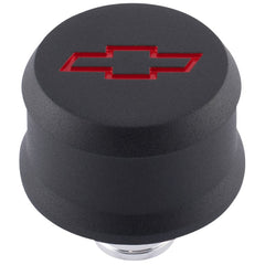 PROFORM 141-861 Slant-Edge Aluminum Breather Cap; Recssd Red Bowtie Emblem; Push-In; Blk Crinkle