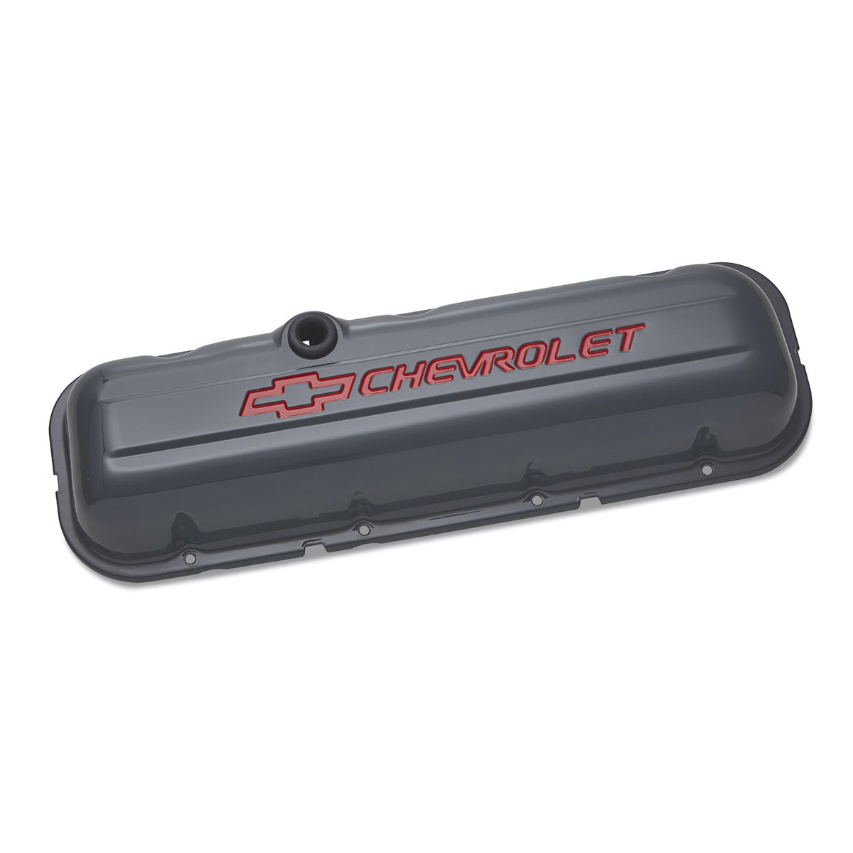 PROFORM 141-889 Engine Valve Covers; Stamped Steel; Stock; Shark Gray; w/ Bowtie Logo; BB Chevy