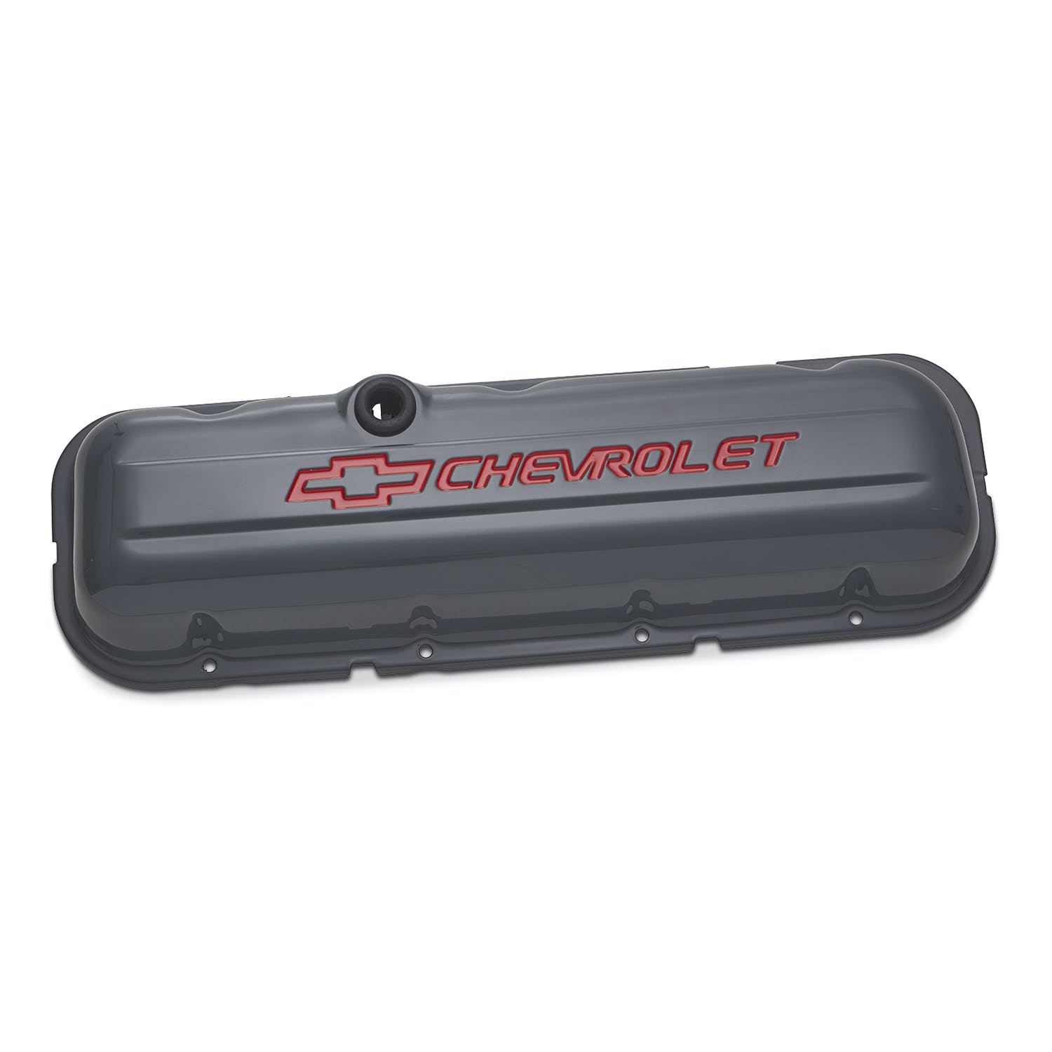 PROFORM 141-889 Engine Valve Covers; Stamped Steel; Stock; Shark Gray; w/ Bowtie Logo; BB Chevy