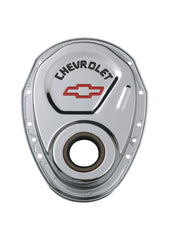 PROFORM 141-904 Timing Chain Cover; Chrome; Steel; With Chevy and Bowtie Logo; SB Chevy 69-91