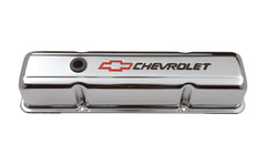 PROFORM 141-905 Engine Valve Covers; Stamped Steel; Tall; Chrome; w/ Bowtie Logo; Fits SB Chevy