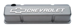 PROFORM 141-925 Valve Covers; Slant-Edge Tall; Die Cast; Gray w/Raised Bowtie Logo; For SB Chevy