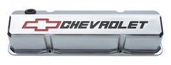 PROFORM 141-927 Valve Covers; Slant-Edge Tall; Die Cast; Polish w/Recessed Bowtie Logo; SB Chevy