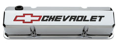 PROFORM 141-930 Valve Covers; Slant-Edge Tall; Die Cast; Chrome w/Recessed Bowtie Logo; SB Chevy