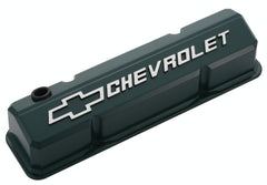 PROFORM 141-933 Valve Covers; Slant-Edge Tall; Die Cast; Green w/ Raised Bowtie Logo; SB Chevy