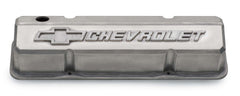 PROFORM 141-939 Valve Covers; Slant-Edge Tall; Alum; Unpolished w/ Raised Bowtie Logo; SB Chevy