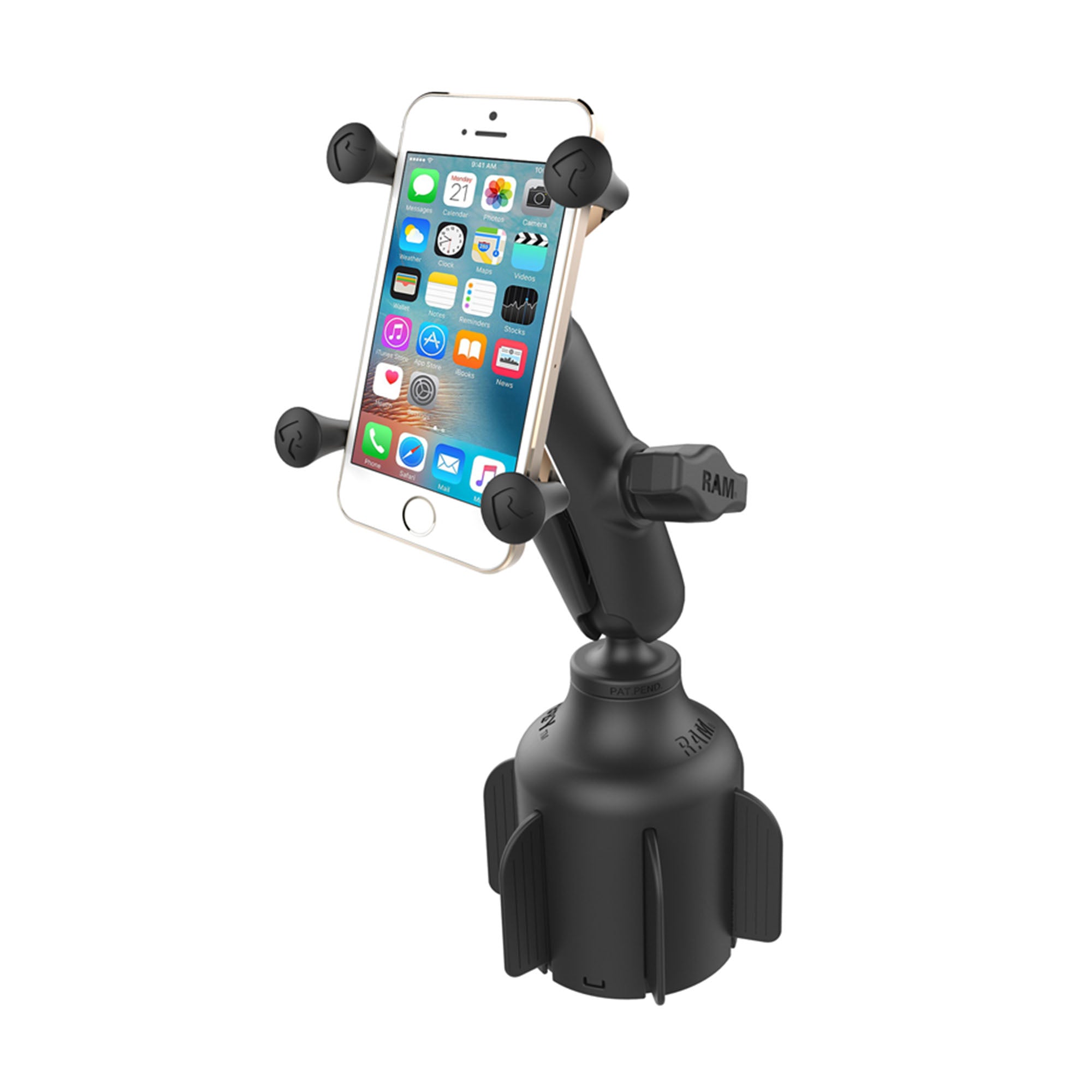 RAM Black X-Grip with Stubby Cup Holder Base Rugged Vehicle Mount