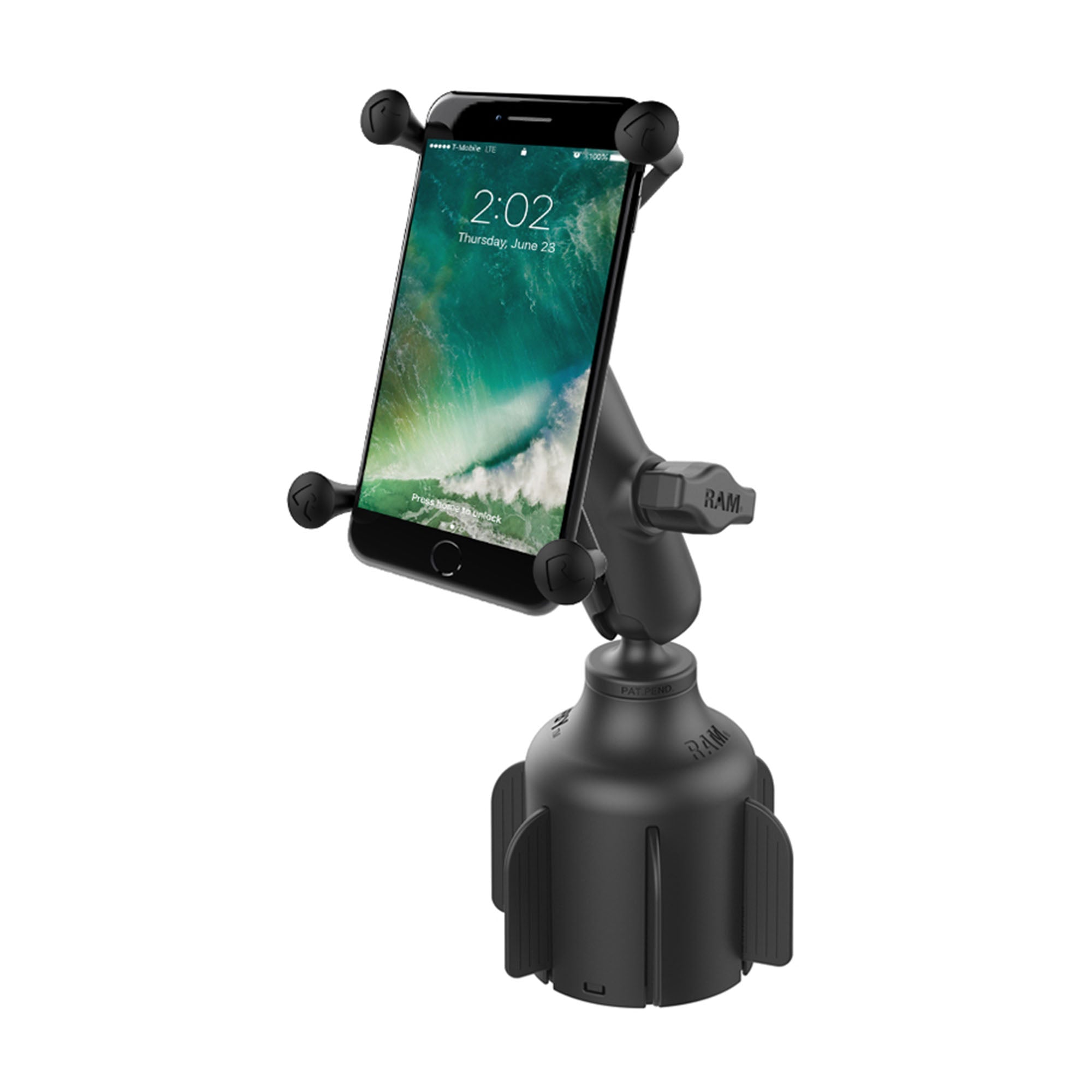 RAM Black Large X-Grip with Stubby Cup Holder Base Rugged Vehicle Mount