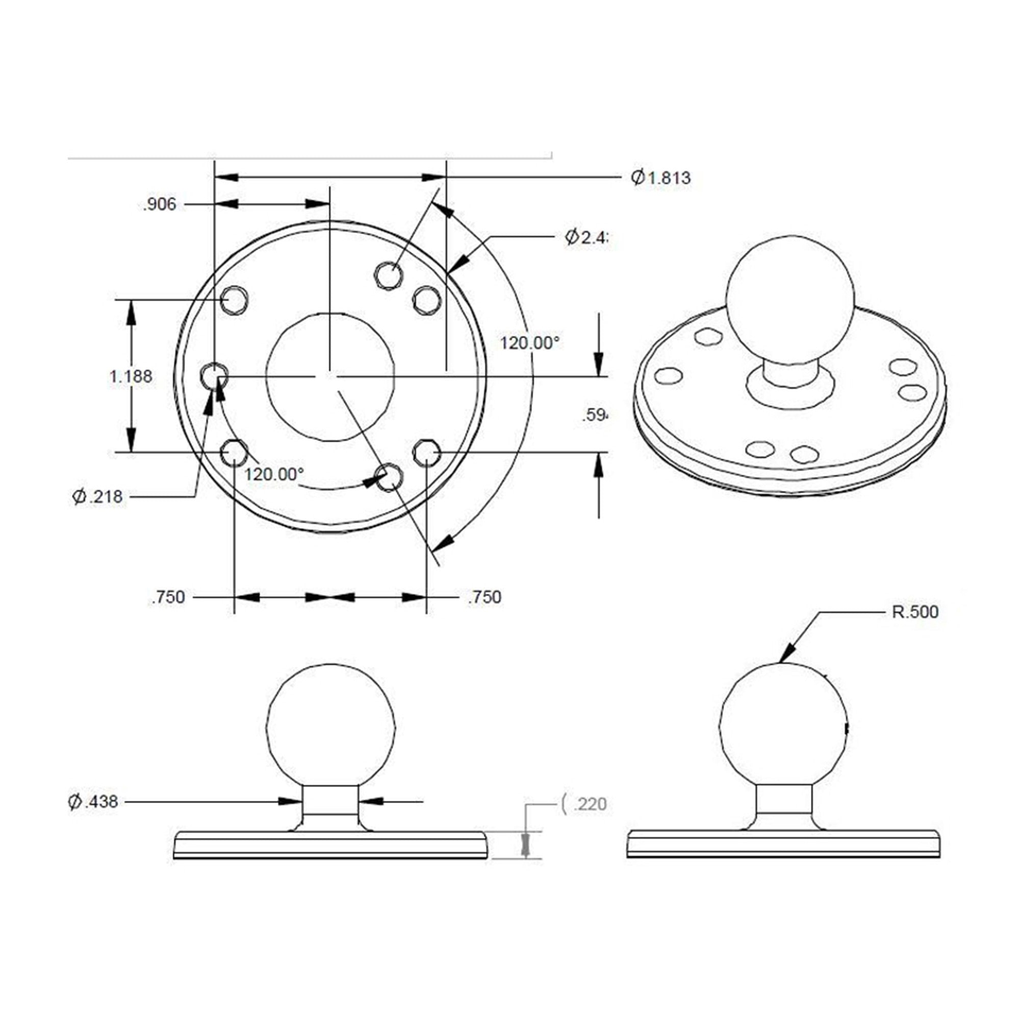 RAM Round Plate with Ball - B Size