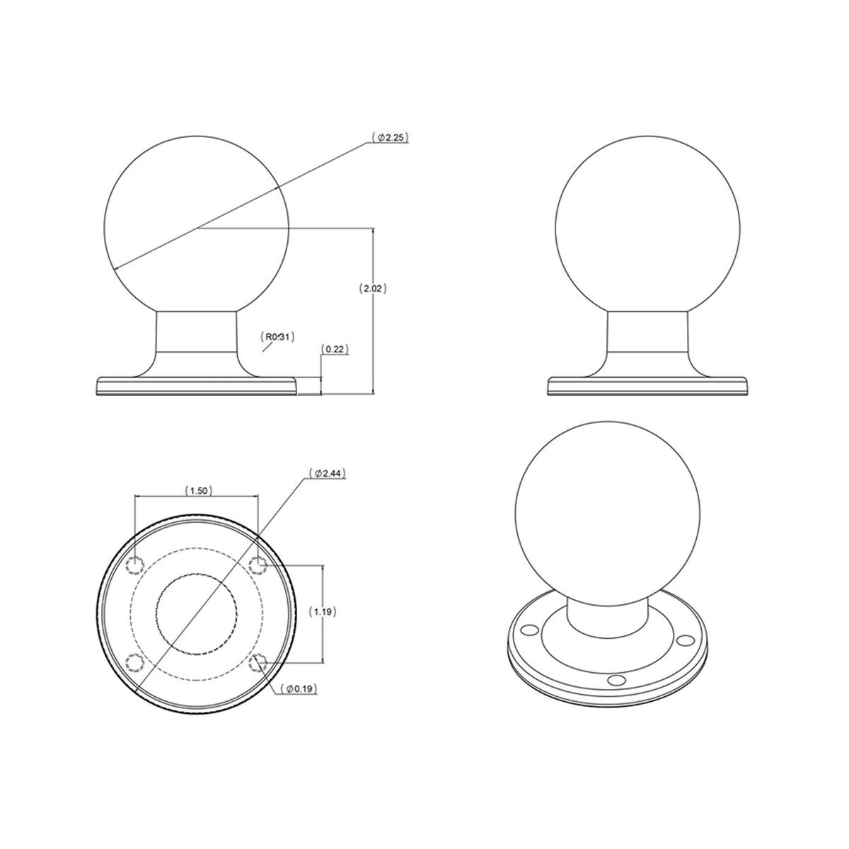 RAM Round AMPS Plate with Ball - D-Size