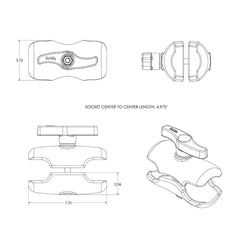 RAM Double Socket Arm - E-Size - Medium Arm