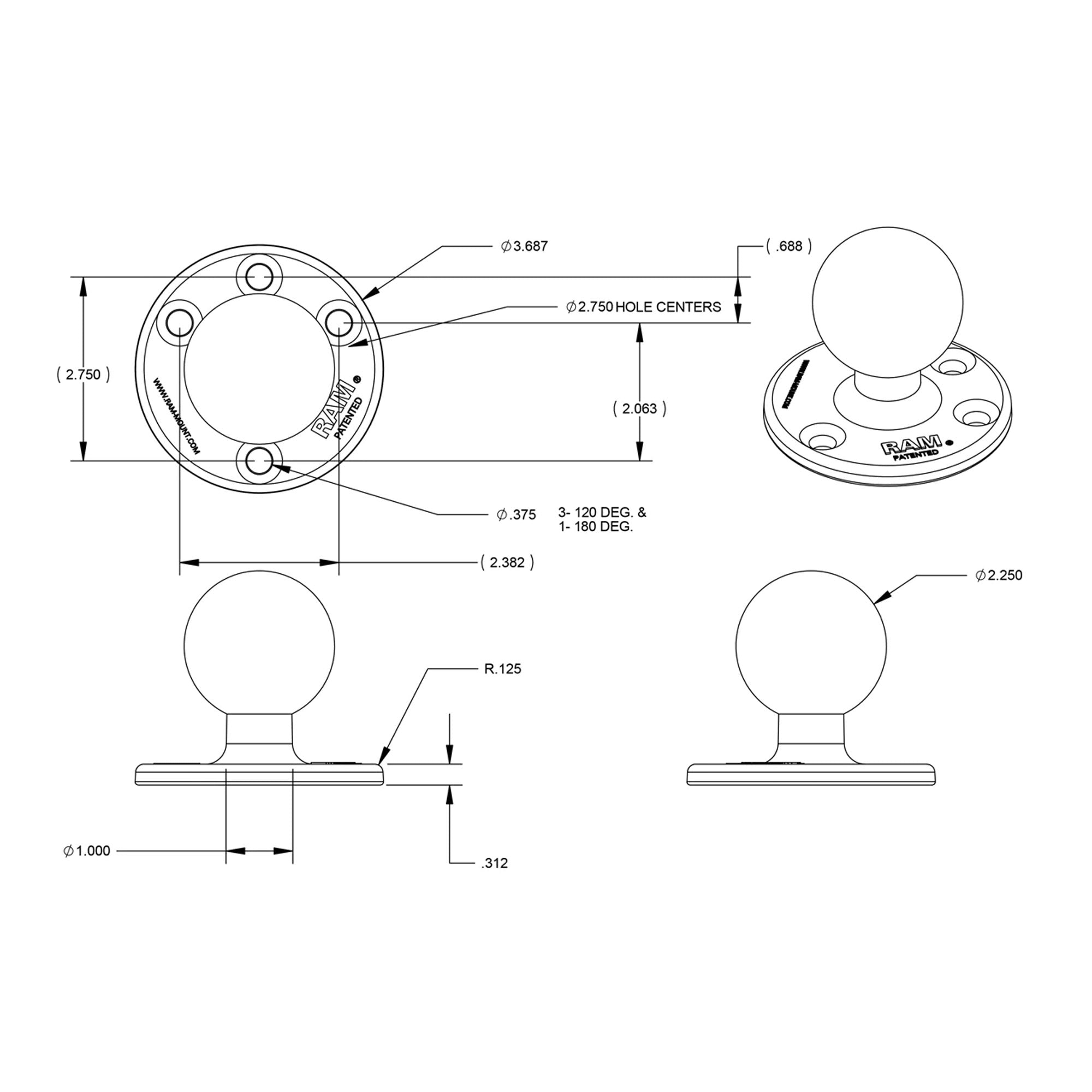 RAM Large Round Plate with Ball - D-Size