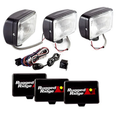 Rugged Ridge 15207.65 5 Inch x 7 Inch Halogen Fog Light Kit; Black Steel Housings; Set of 3