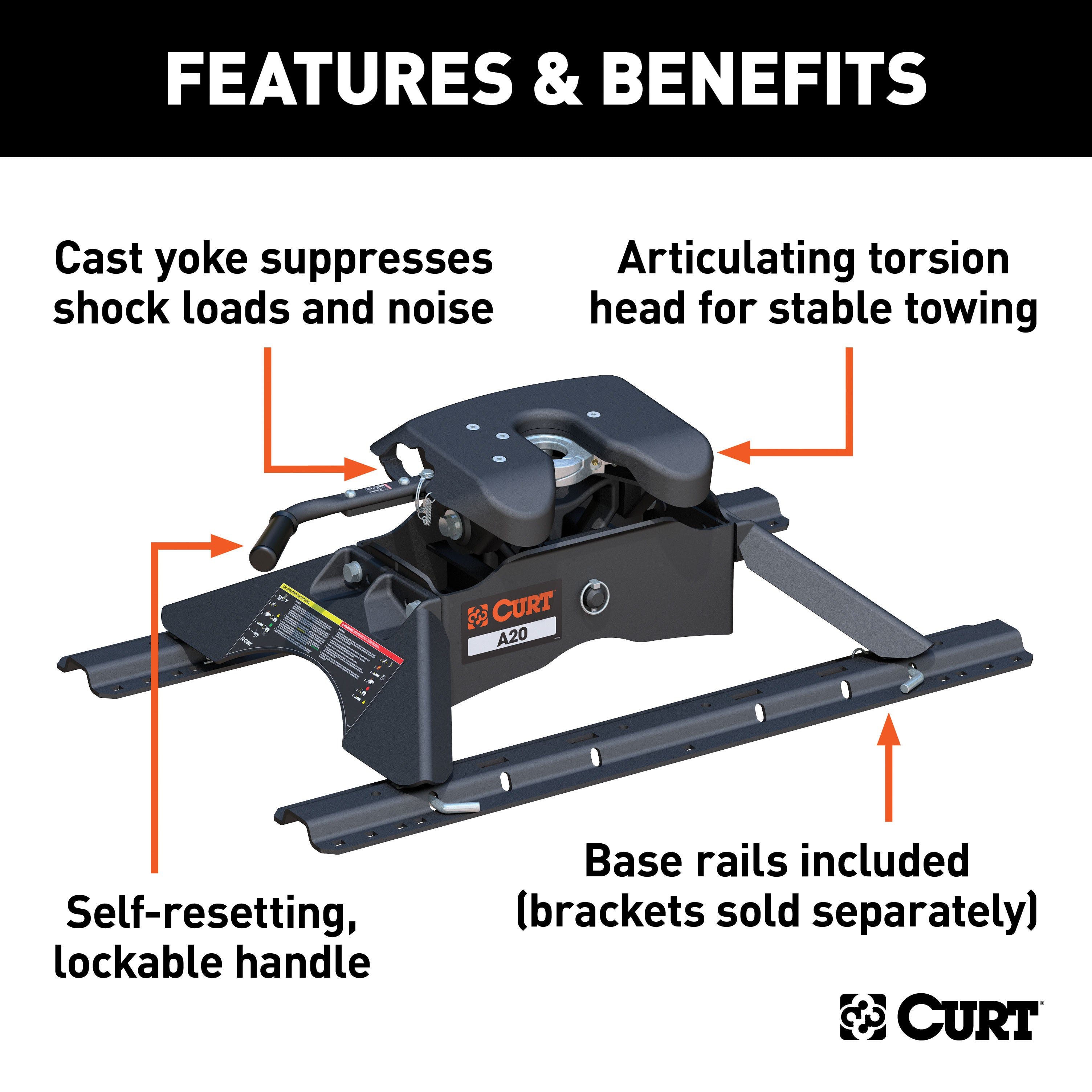 CURT 16141 A20 5th Wheel Hitch with Rails