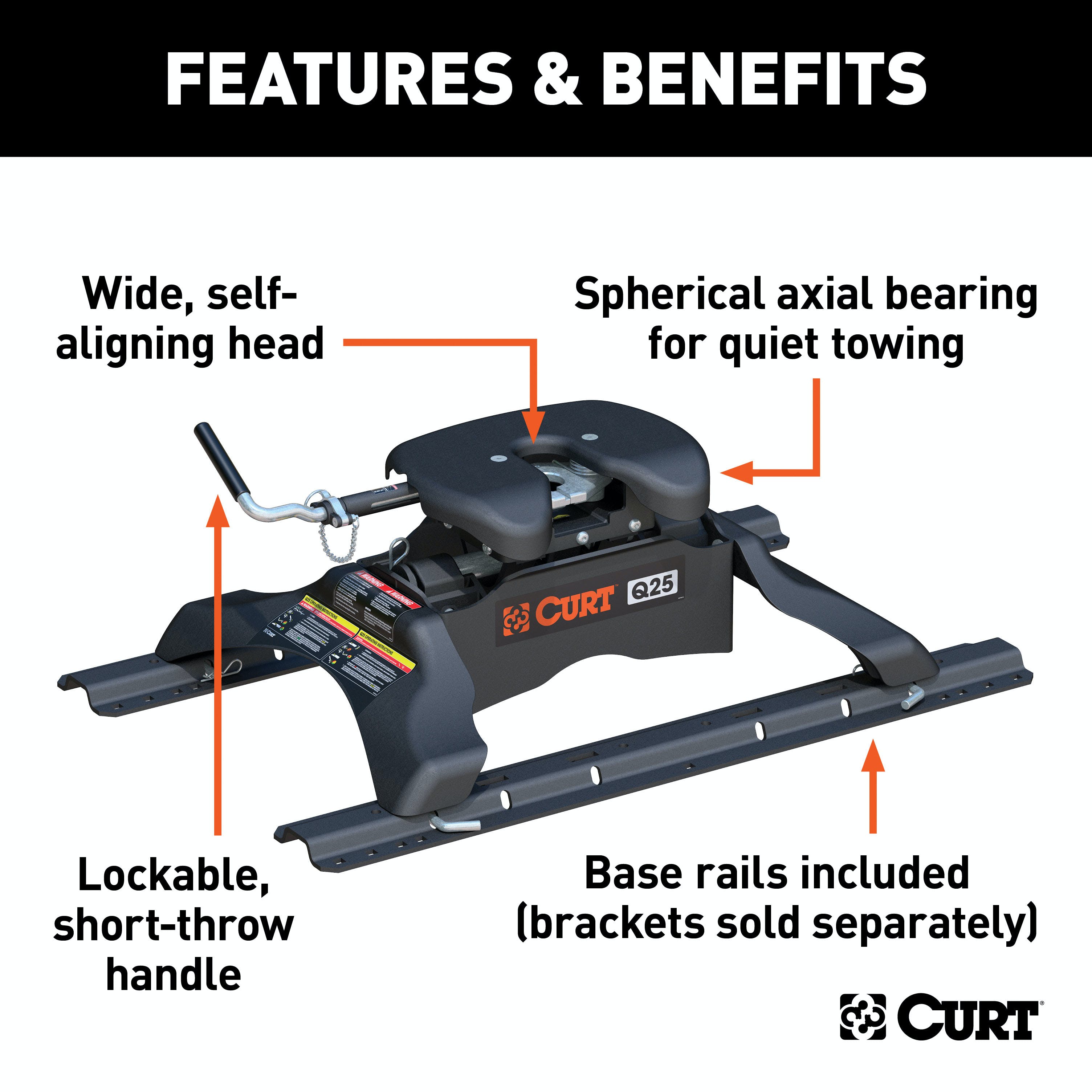 CURT 16266 Q25 5th Wheel Hitch with Rails