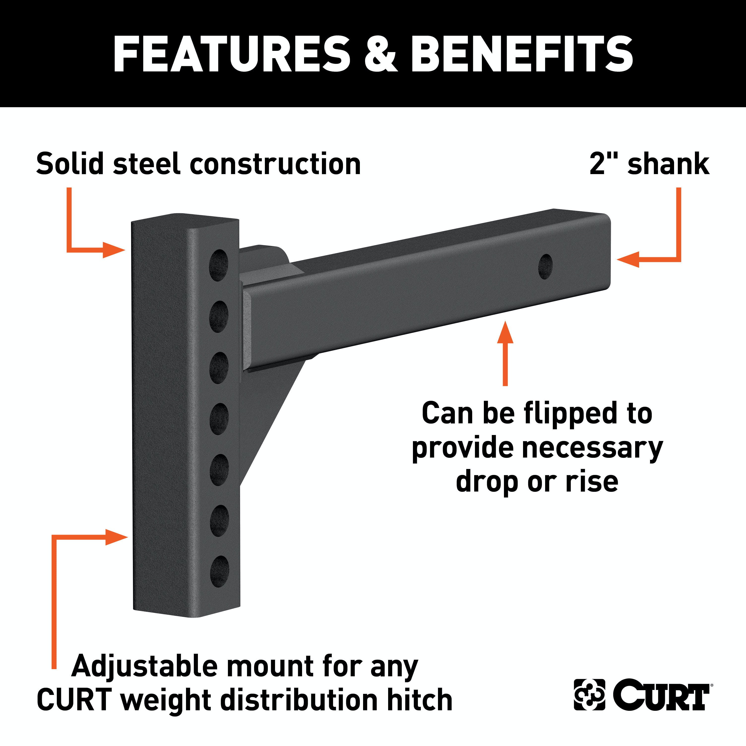 CURT 17103 Weight Distribution Shank (2 Shank, 2 Drop, 6 Rise)