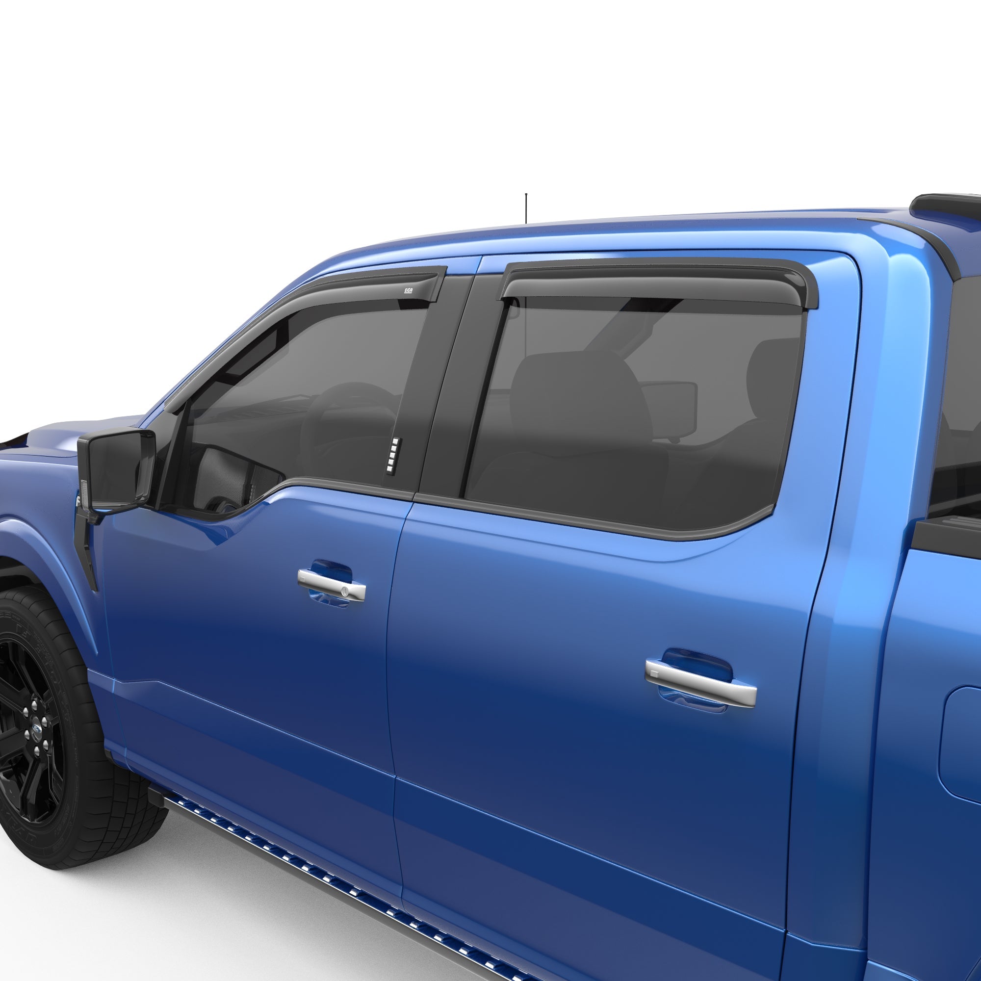 EGR tape-on window visors front & rear set dark smoke Crew Cab 15-22 Ford F-150 17-22 Ford F-250 F-350 & F-450 Super Duty