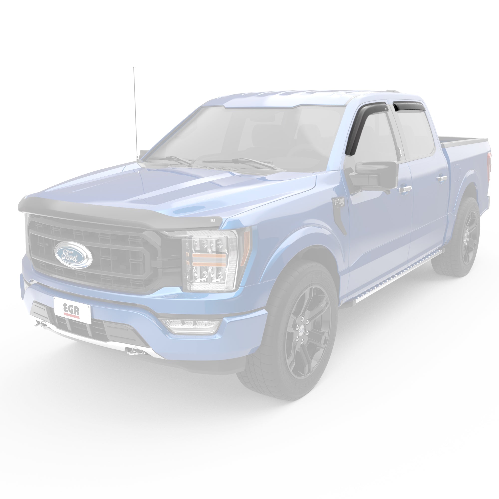 EGR tape-on window visors front & rear set dark smoke Crew Cab 15-22 Ford F-150 17-22 Ford F-250 F-350 & F-450 Super Duty