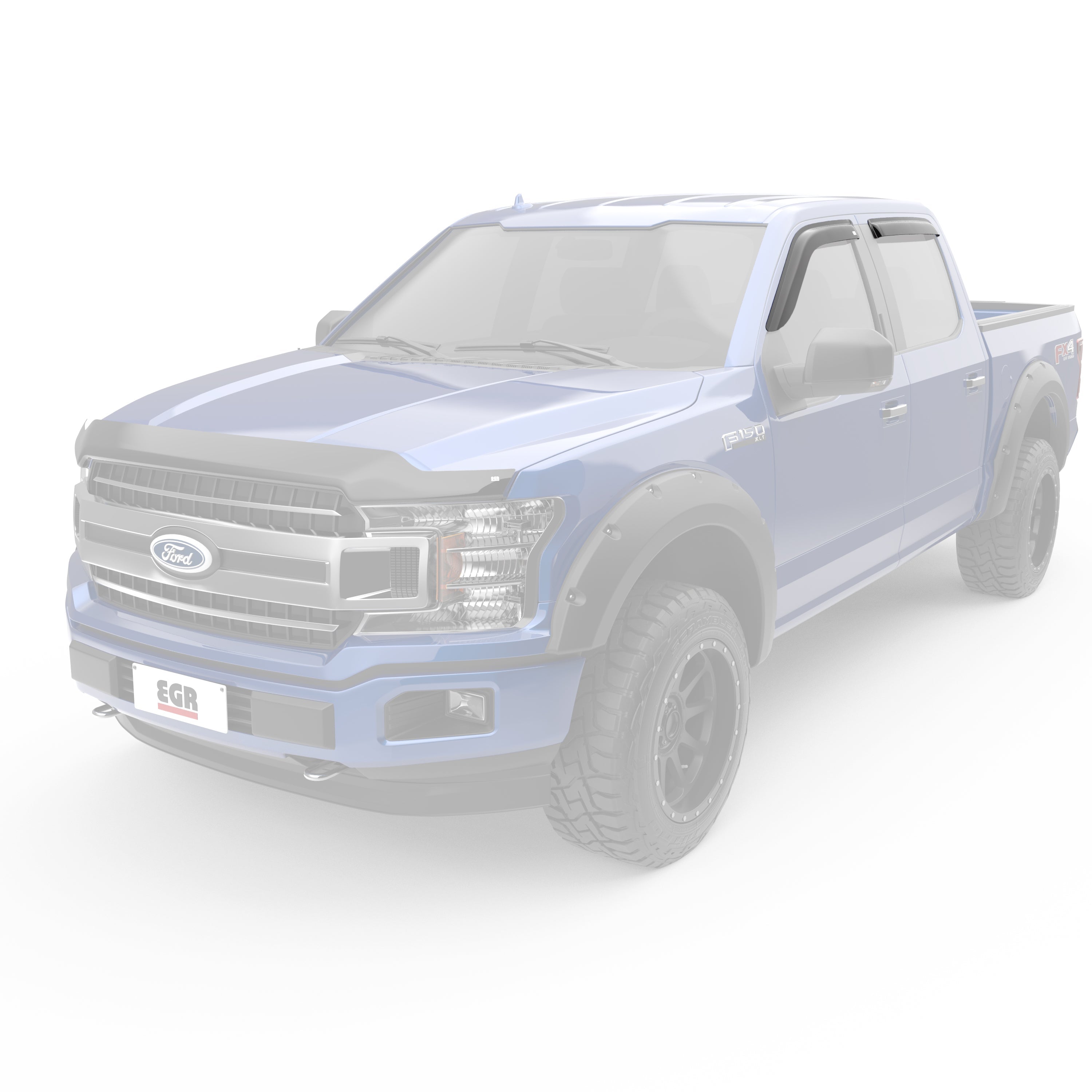 EGR tape-on window visors front & rear set dark smoke Extended Cab 15-22 Ford F-150 17-22 Ford F-250 & F-350 Super Duty