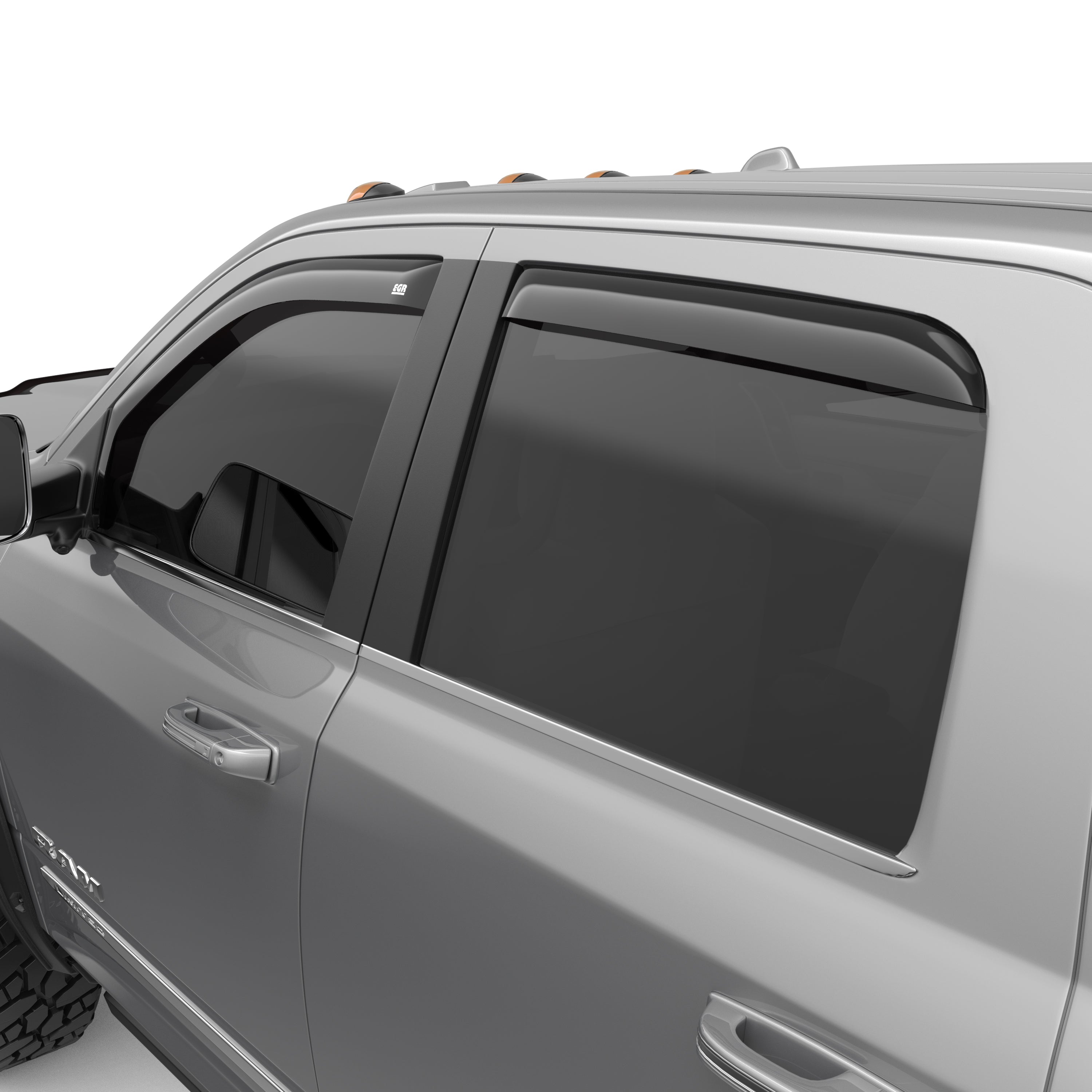 EGR in-channel window visors front & rear set dark smoke Crew Cab 19-22 Ram 2500 & 3500