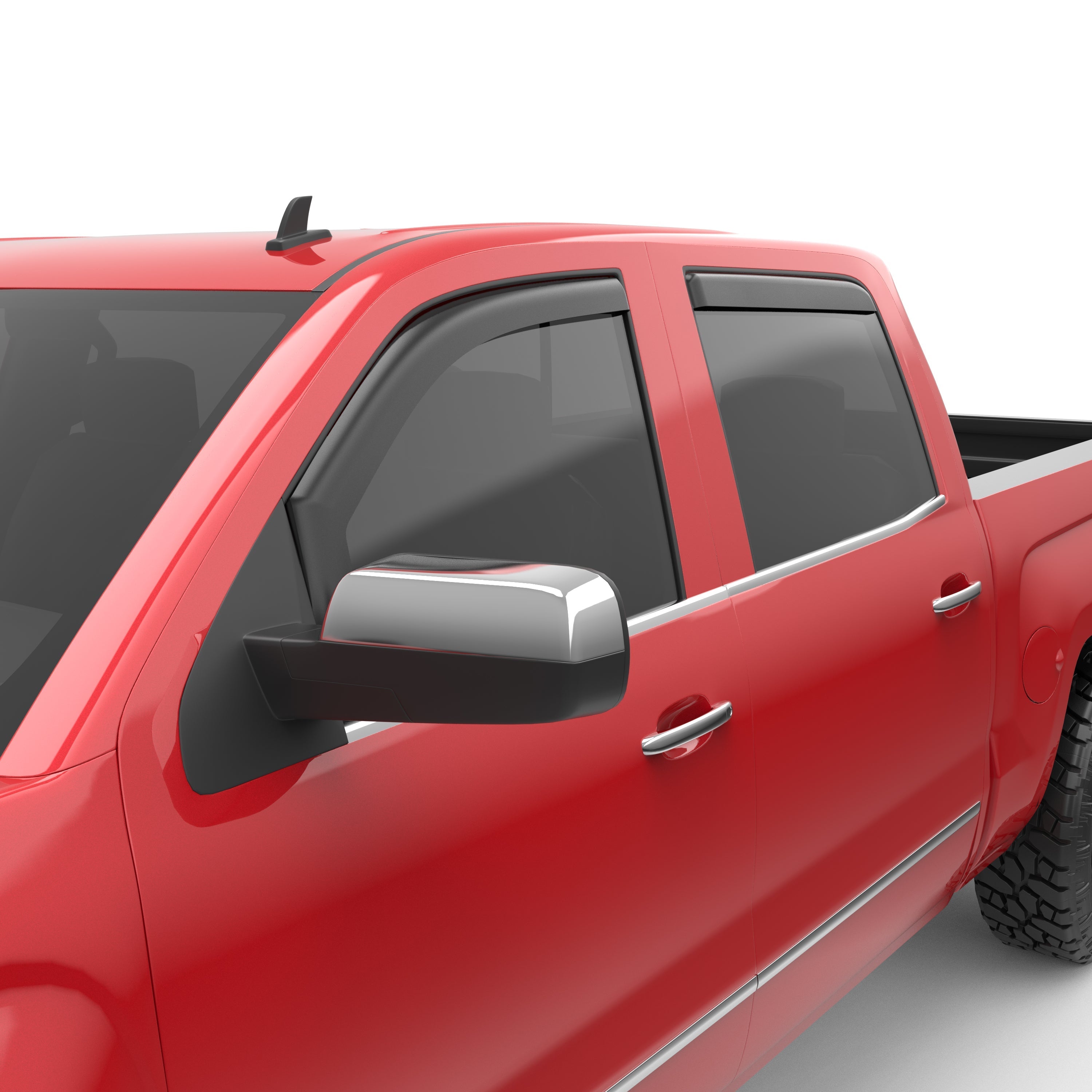 EGR in-channel window visors front & rear set matte black Extended Cab 15-19 Chevrolet Silverado & GMC Sierra 2500HD, 3500HD 14-18 Extended Cab Chevrolet Silverado & GMC Sierra 1500