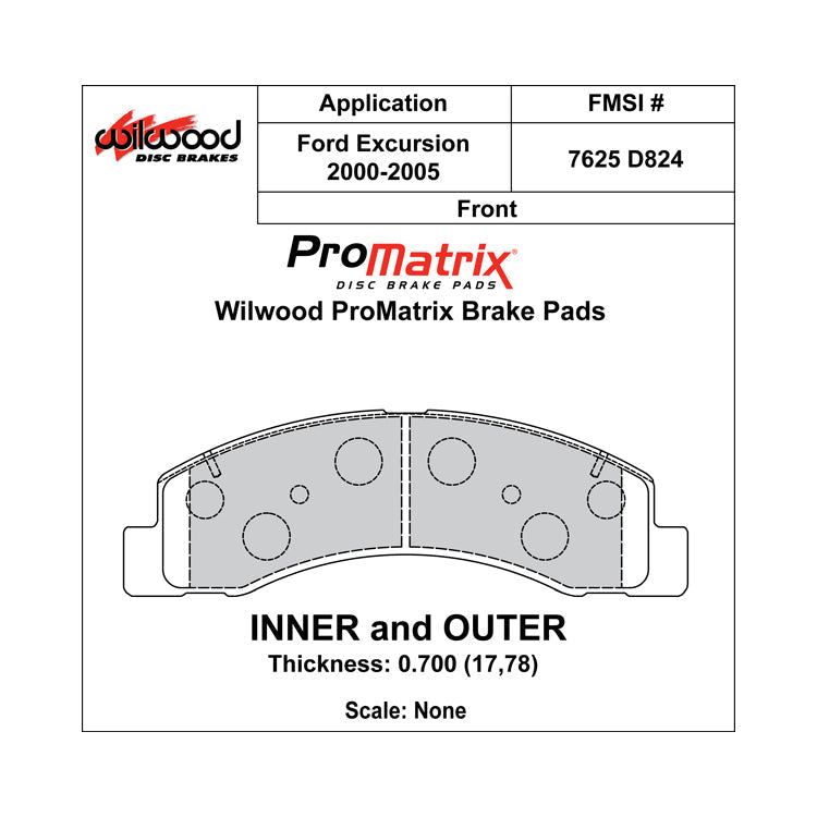 Wilwood Brakes PAD,D0824PM,.700,AXLE SET 150-D0824K