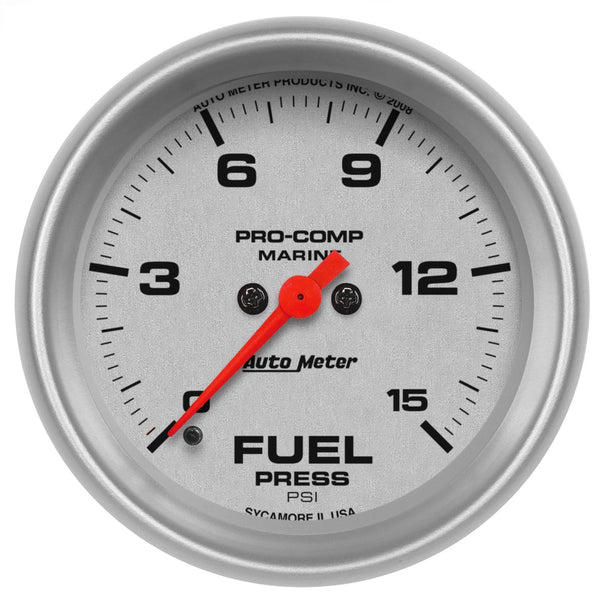 AutoMeter Products 200849-33 ohm Fuel Pressure Gauge, Marine Silver 2 5/8, 15PSI Digital Stepper Motor