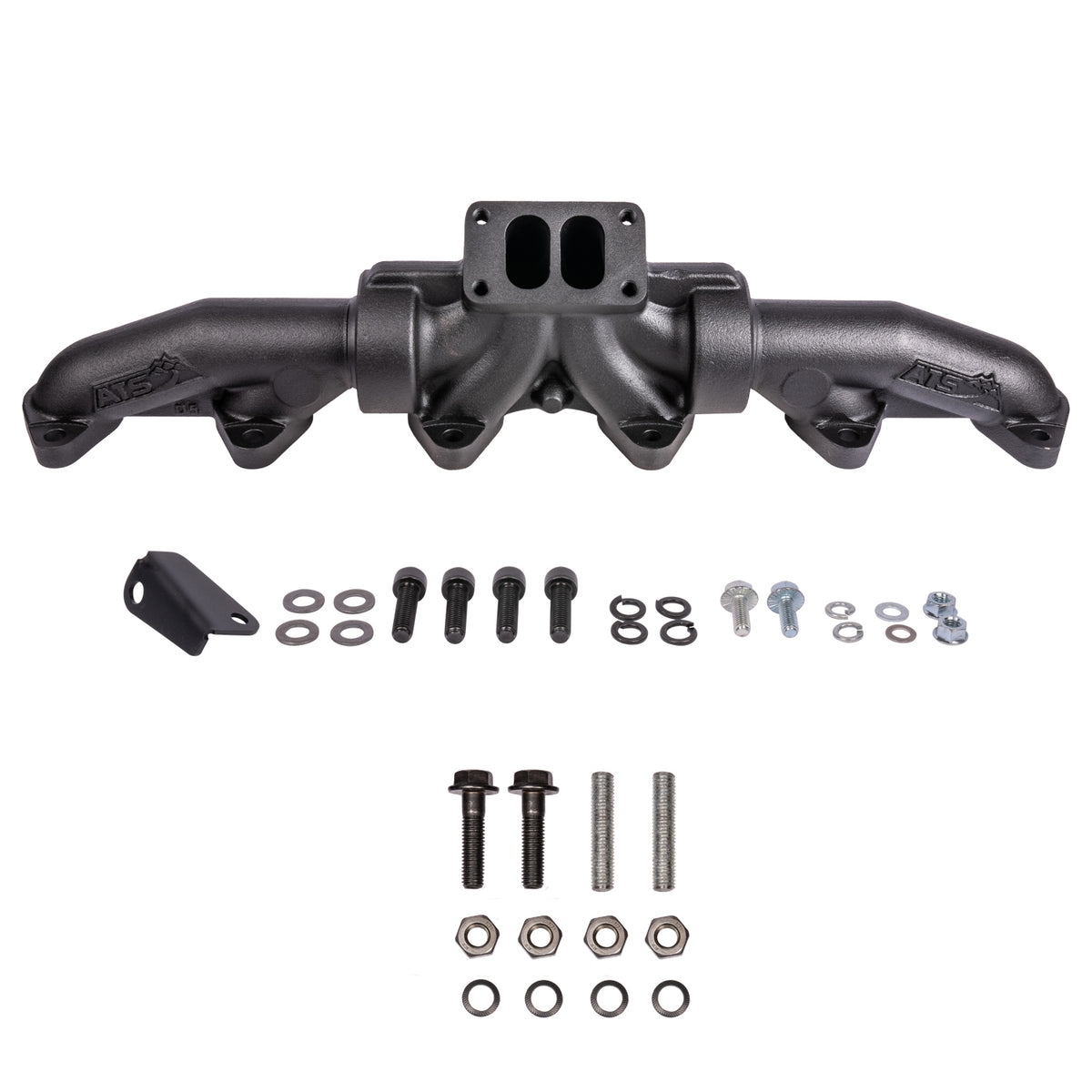 Pulse Flow Exhaust Manifold Kit Fits 94-Early 1998 5.9L Cummins 3-Pc T3 With Turbo Flange Hardware ATS 204-910-2164
