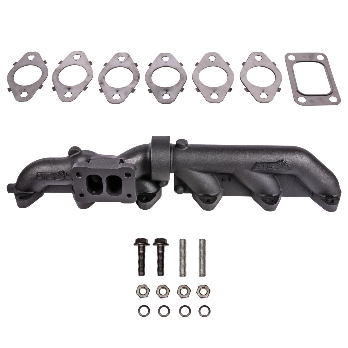 ATS Pulse Flow Exhaust Manifold Kit Fits 2003-2007 5.9L Cummins 2-Pc T3 With Gaskets Turbo Hardware 204-920-2272