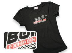 Borla 21286 Women's Checkered Black Scoop Neck T-Shirt - Medium