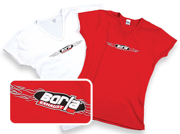 Borla 21306 Women's Wireframe White V-Neck T-Shirt - Small