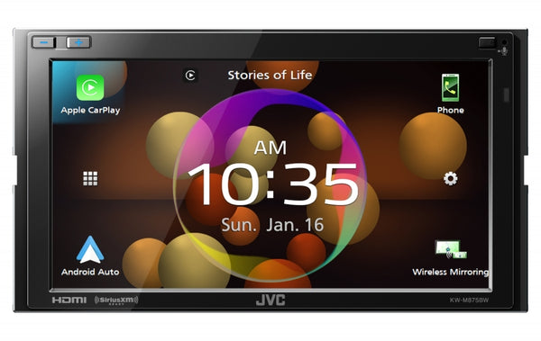 JVC KW-M875BW Multimedia Receiver featuring 6.8 inch Clear Resistive Touch Monitor