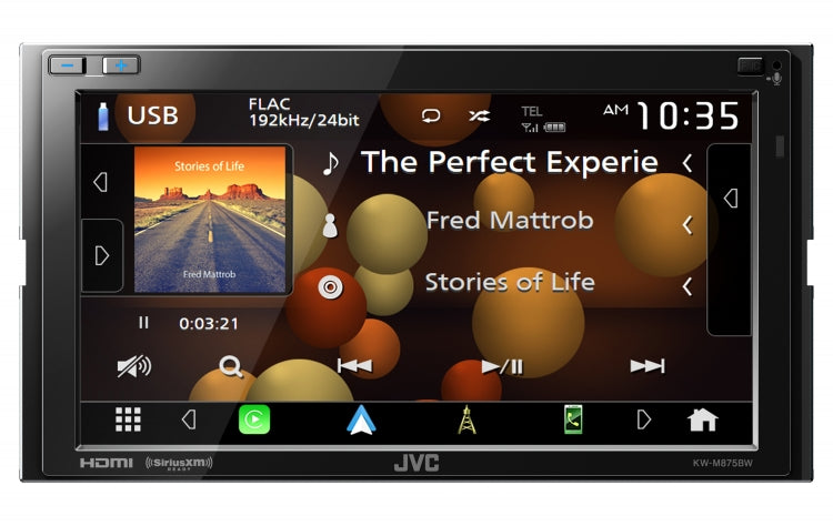 JVC KW-M875BW Multimedia Receiver featuring 6.8 inch Clear Resistive Touch Monitor