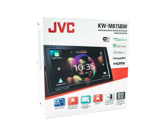 JVC KW-M875BW Multimedia Receiver featuring 6.8 inch Clear Resistive Touch Monitor