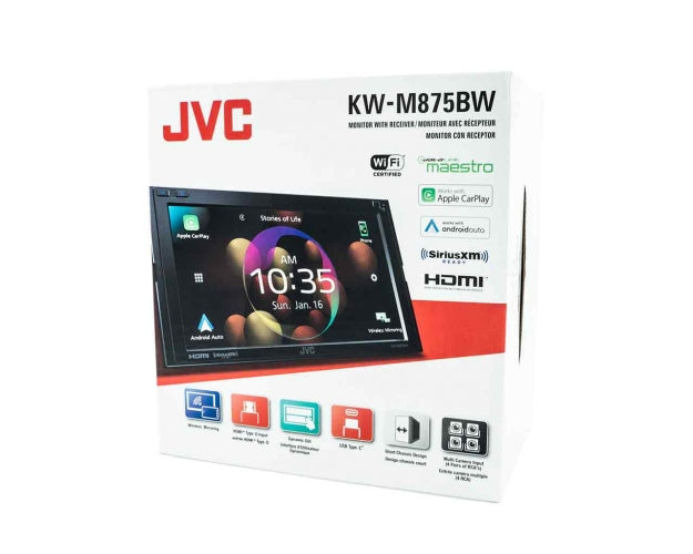 JVC KW-M875BW Multimedia Receiver featuring 6.8 inch Clear Resistive Touch Monitor