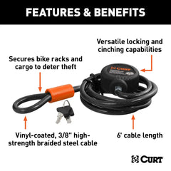 CURT Multi-Use Cable Lock (6' x 3/8" Cable, Vinyl-Coated Braided Steel) 23670