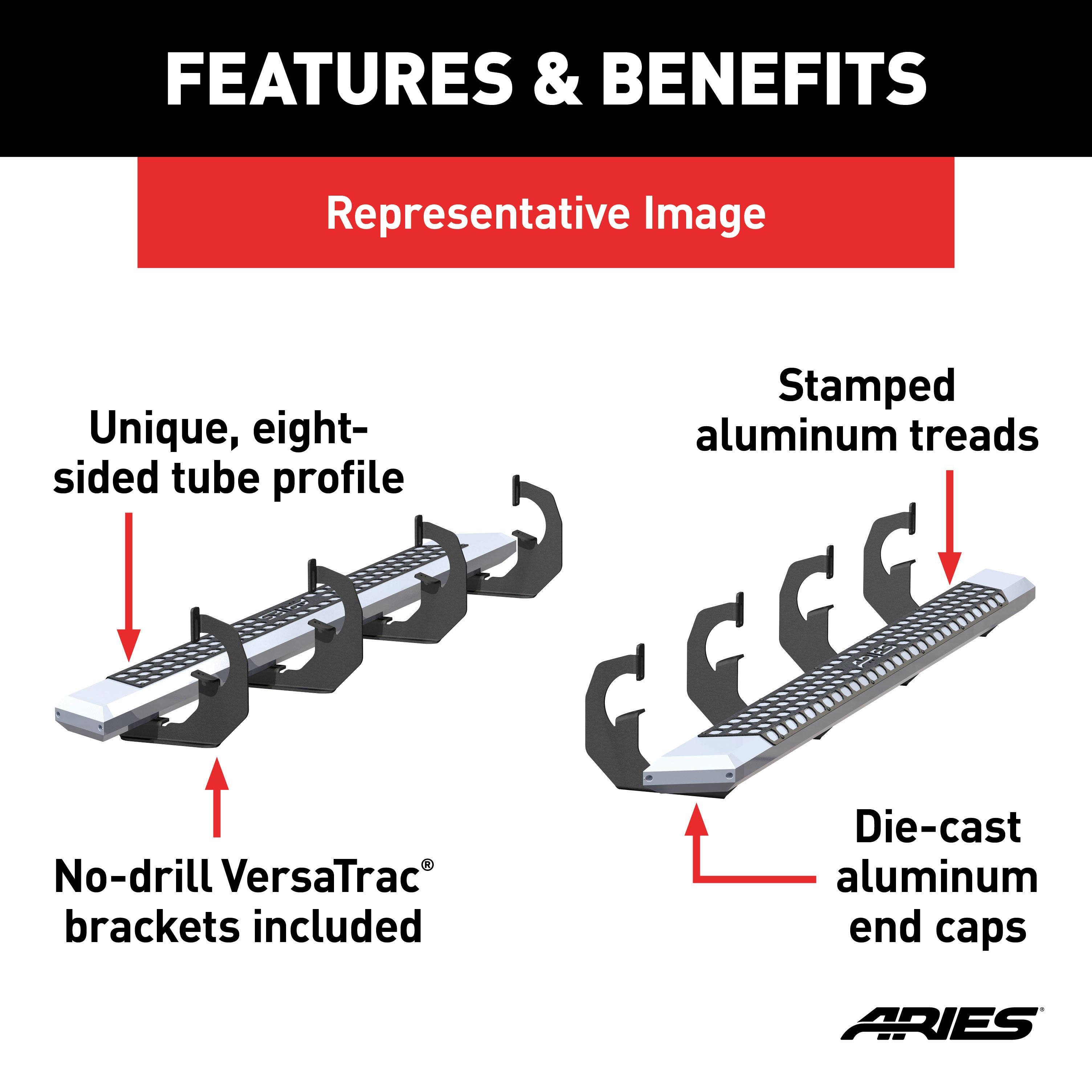 ARIES 2555052 AdvantEDGE 5-1/2" x 85" Chrome Aluminum Side Bars, Select Ford Ranger Crew Cab