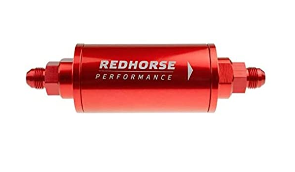 Redhorse Performance 4651-08-3 6in Cylindrical In-Line Race Fuel Filter - 08 AN - Red