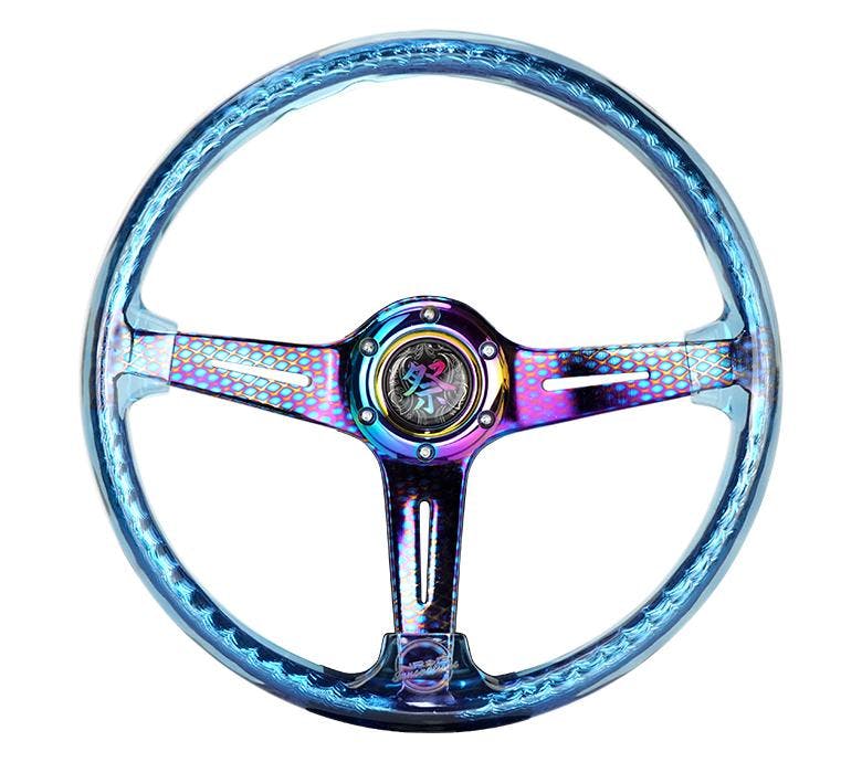 NRG MATSURI ACRYLIC TRANSPARENT BLUE STEERING WHEEL W/ NEO CHROME CENTER RST-027GM-BL