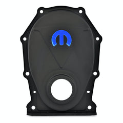 PROFORM 440-219 Engine Timing Chain Cover; Black Crinkle; Steel; Blue MOPAR Logo; B/RB Chrysler