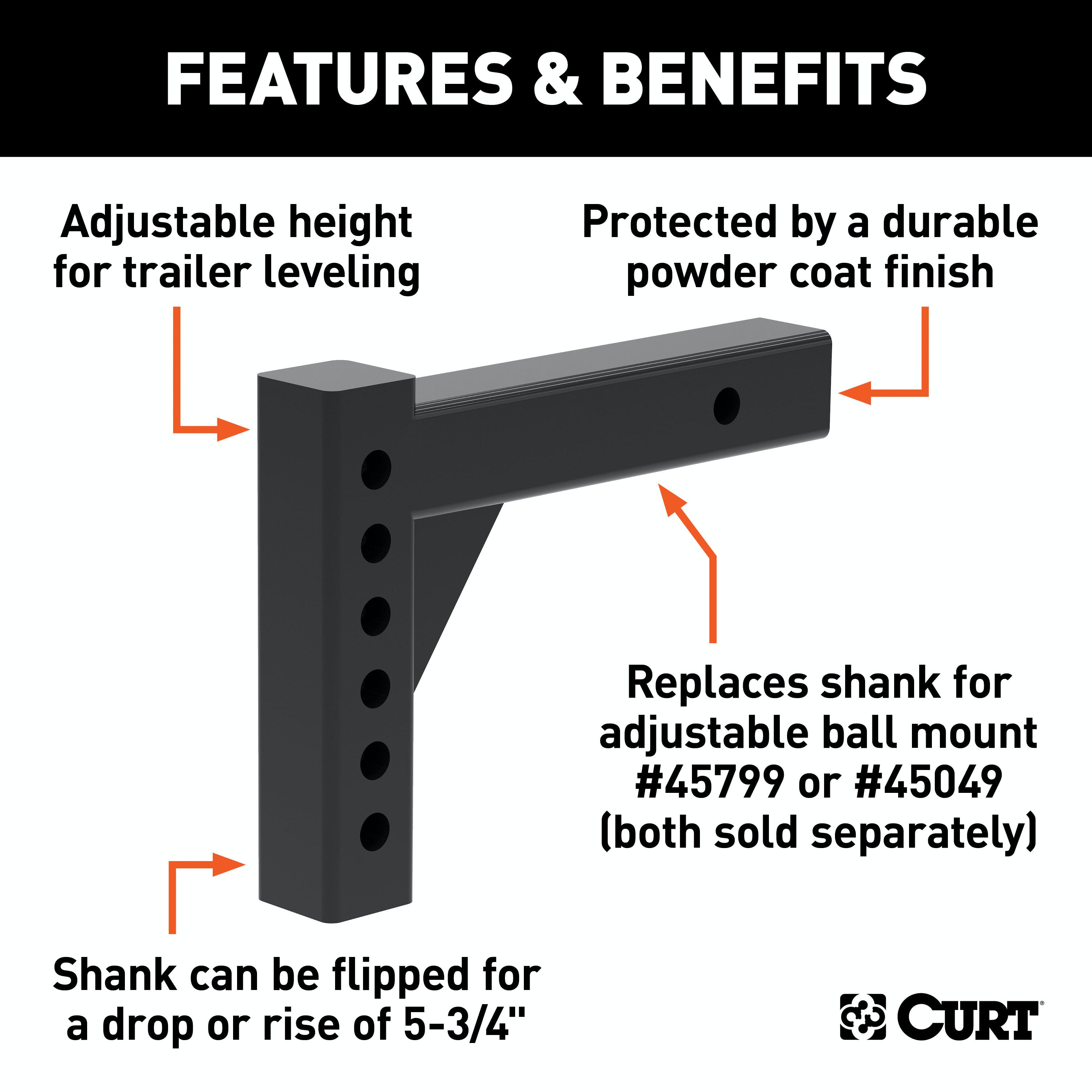 CURT 45059 Replacement Adjustable Ball Mount Shank (Fits #45049 or #45799)