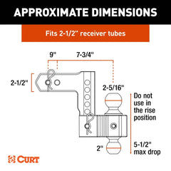 CURT AlumaLite Adjustable Aluminum Hitch with Dual Ball, 6" Drop, 2-1/2" Shank 45385