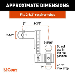 CURT AlumaLite Adjustable Aluminum Hitch with Dual Ball, 8" Drop, 2-1/2" Shank 45386