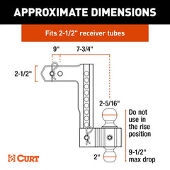 CURT AlumaLite Adjustable Aluminum Hitch with Dual Ball, 10" Drop, 2.5" Shank 45387