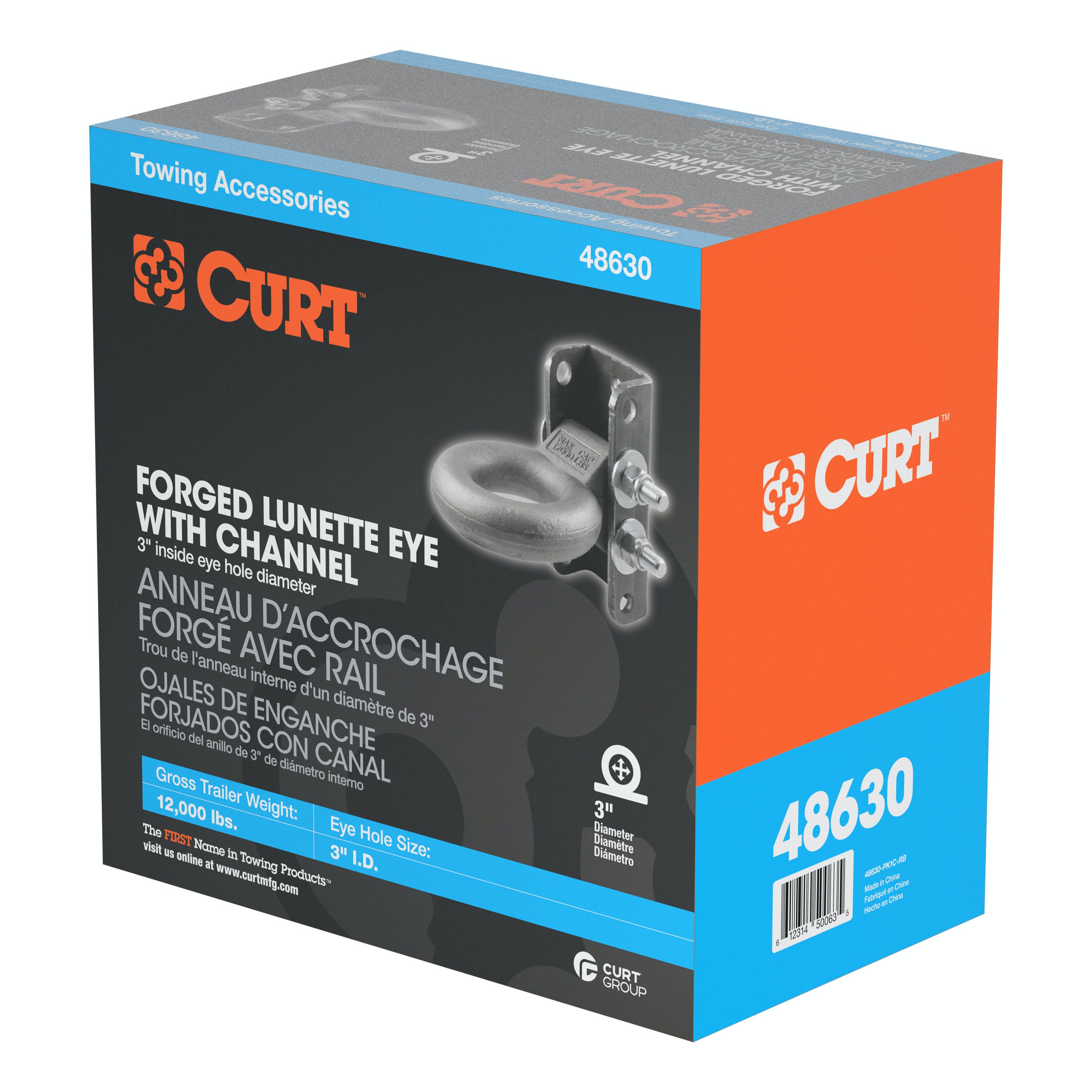 CURT 48630 Adjustable Lunette Ring (12,000 lbs., 3 Eye, 7-1/2 Channel Height, Packaged)