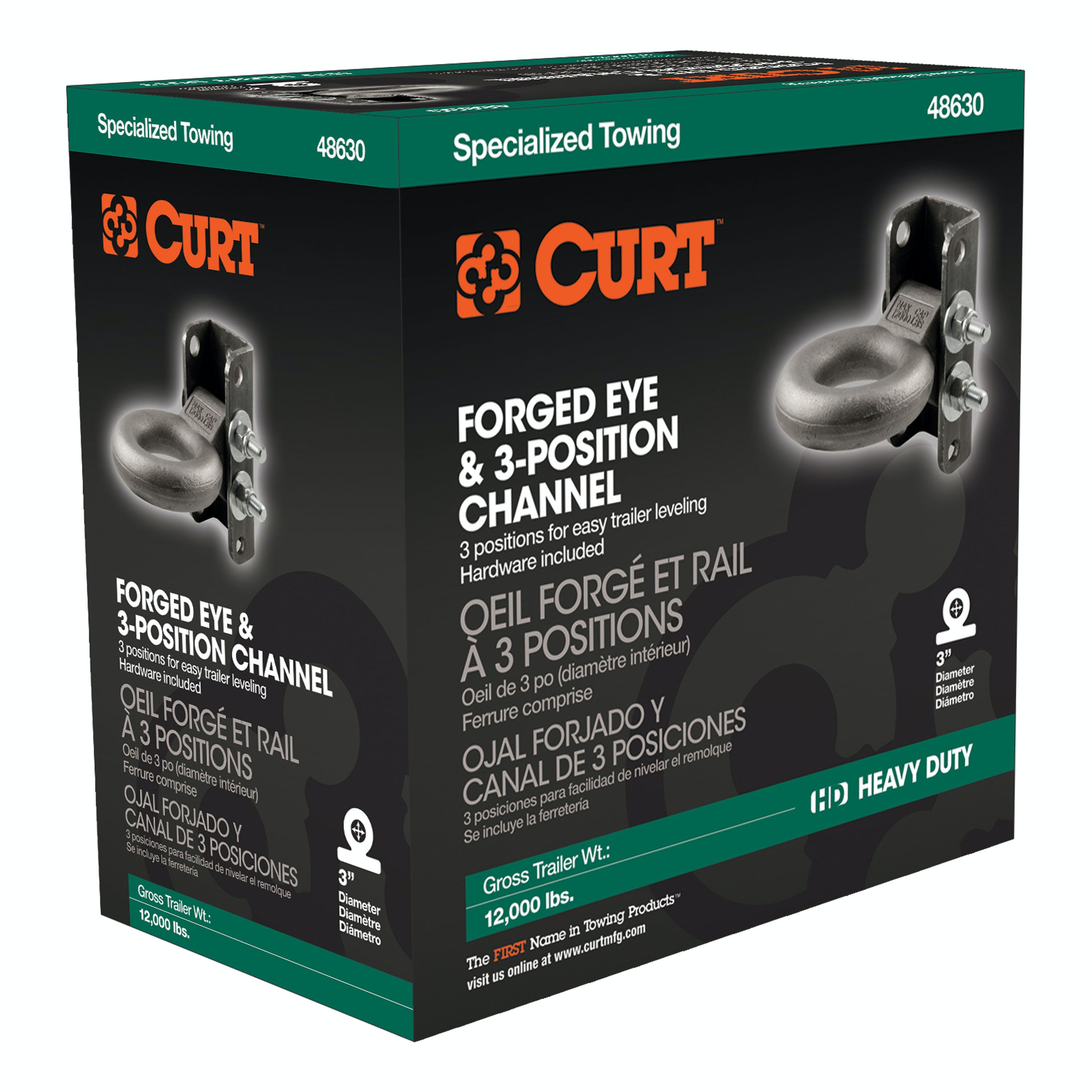 CURT 48630 Adjustable Lunette Ring (12,000 lbs., 3 Eye, 7-1/2 Channel Height, Packaged)