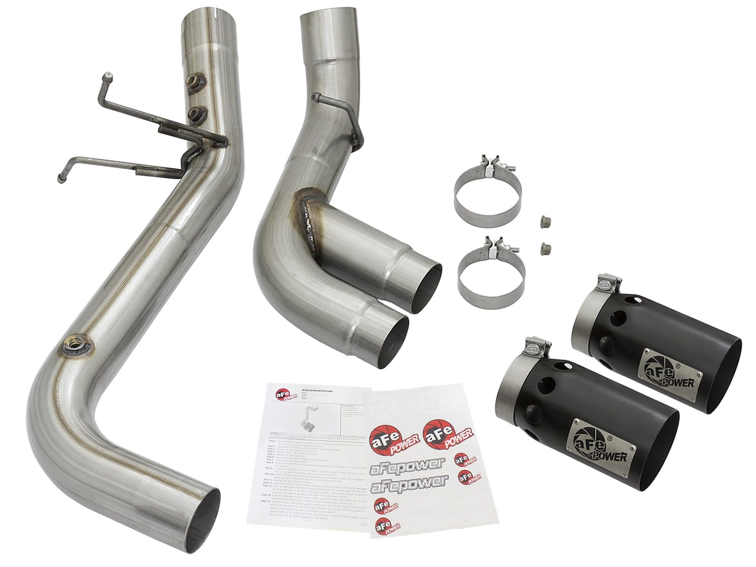 AFE 49-44089-B Rebel XD Series 4in 409 Stainless Steel DPF-Back Exhaust w/Dual Black Tips