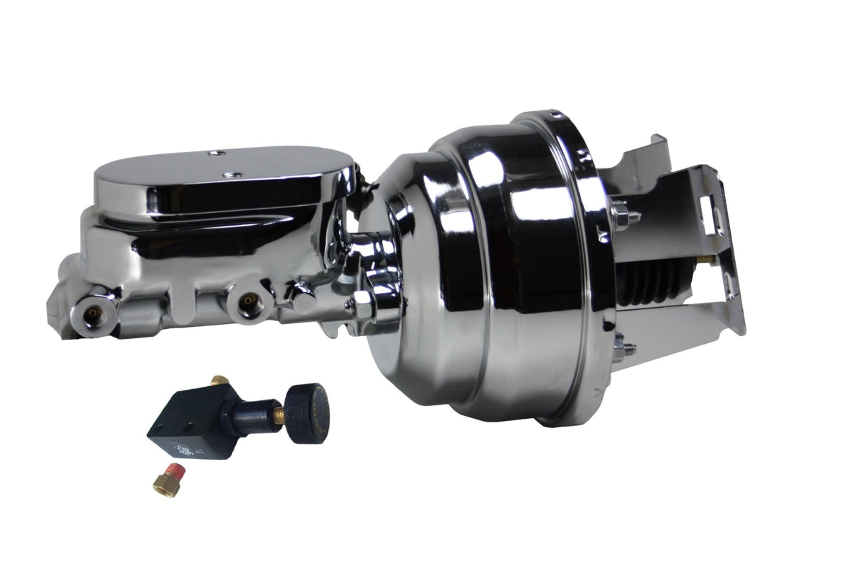 LEED Brakes 4V605 8 in Dual Power Booster ,1-1/8in Bore, Adj Prop Valve (Chrome)