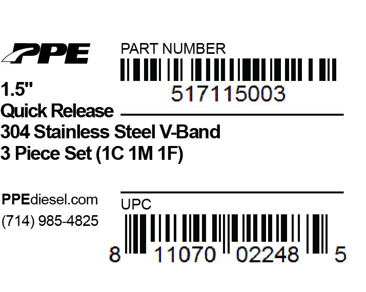 PPE Diesel 1.5 Inch V Band 3 Pc Set Ssc/Ssf 1C 1M 1F QR  517115003