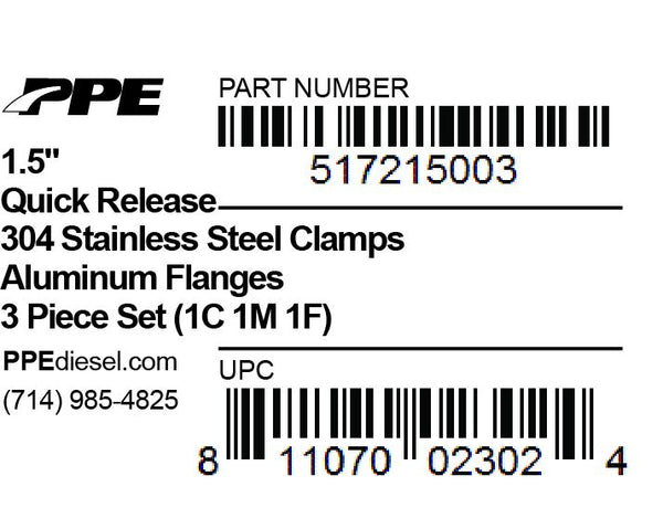 PPE Diesel 1.5 Inch QR Aluminum V-Band 3 Pc Set 1C 1M 1F  517215003